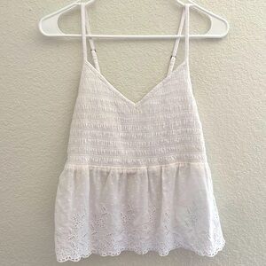 Hollister White Smocked Babydoll Tank